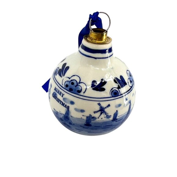 Delft Blue Merry Christmas Windmill Ceramic Ornament Netherlands - Picture 9 of 11